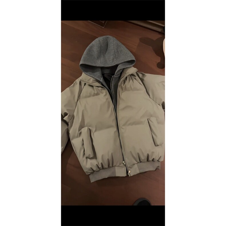 【假两件】冬季连帽PU皮双拉链加厚棉服男宽松保暖百搭,男装棉衣,星座307A