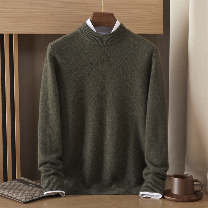 2024年秋季圆领纯色时尚都市简约针织衫35%羊绒，男装羊绒套衫，绒誉暖羊绒