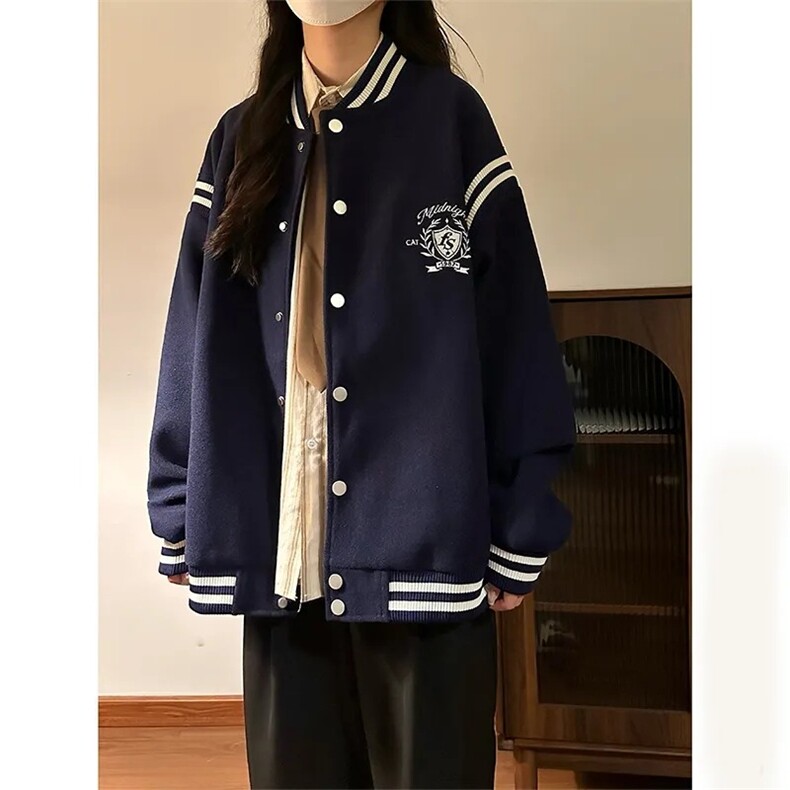美式复古灰色学院风外套女宽松刺绣设计感棒球服运动夹克上衣,男装夹克,星座506A