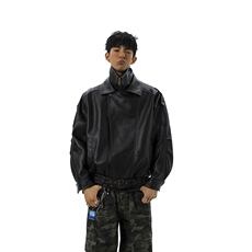 荔枝纹高端双层领廓形设计大码M-5XL机车皮衣JK78095特P118控178，男装皮衣，星座227-7