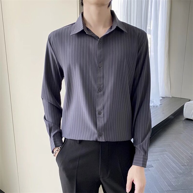 男春季衬衫港风日系长袖条纹衬衫CT4P37,男装衬衫,星座1116-2