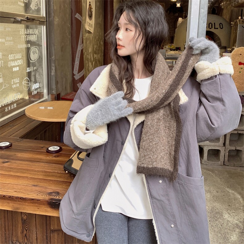 暗紫色羊羔毛外套派克服女冬季小个子中长款棉衣棉袄,女装棉衣/棉服,2C120