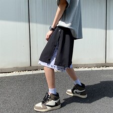 夏季假两件排扣短裤宽松直筒五分裤A125-6607-P35，男装牛仔裤，电商A125