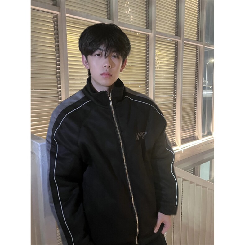 A457-P108棒球棉服撞色拼接麂皮绒外套夹克棉衣刺绣反光条设计,男装夹克,星座911