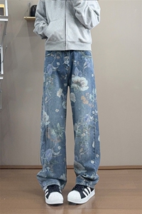 B221 美式ins高街小众印花宽松直筒牛仔裤 LK25430-特P50控88图片