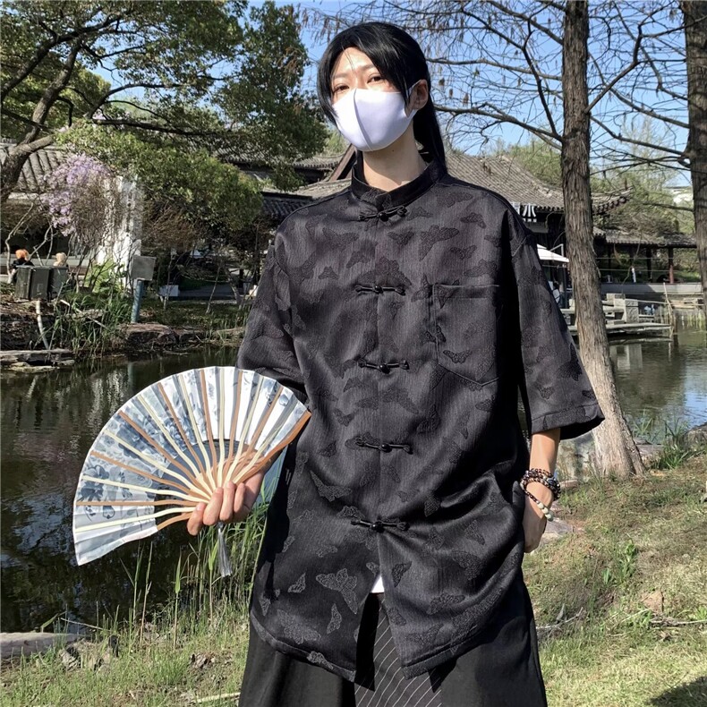 风夏款男短袖衬衫蝴蝶结盘扣七分袖衬衣CS1282P50,男装衬衫,星座1013-1