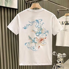 复古风圆领衣服白色刺绣短袖t恤男夏季宽松大码凤凰潮牌重磅，男装T恤，电商B212（原钱塘6029）