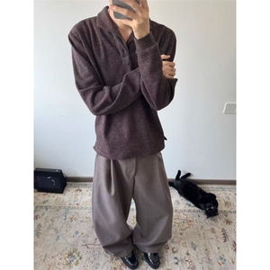 现货~老钱风罗马格意式一片领猫眼宝石扣polo长袖男~C25231批55图片