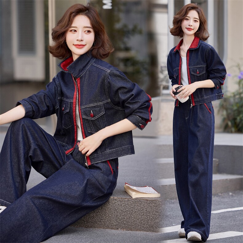 （现货）2026春秋新高端欧货时尚洋气气质牛仔阔腿裤套装两件套,女装套装/套裙,印象茜