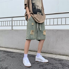 高街破洞牛仔短裤男韩版潮流松紧腰2023夏季ins五分裤RK686-P36，男装牛仔裤，星座412-3