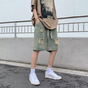 高街破洞牛仔短裤男韩版潮流松紧腰2023夏季ins五分裤RK686-P36图片