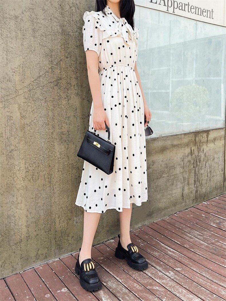 2022夏新款时波点连衣裙，女装连衣裙，V/A