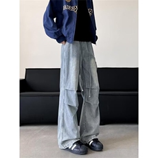 多口袋工装牛仔裤痞帅cleanfit裤子宽松阔腿伞兵裤K70846-P48网图，男装牛仔裤，电商B245