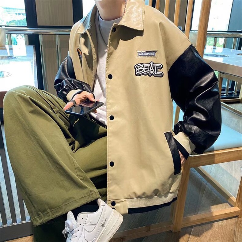 棒球服外套男港风痞帅宽松服夏秋季薄款皮衣潮流休闲夹克A62/P65,男装夹克,星座506