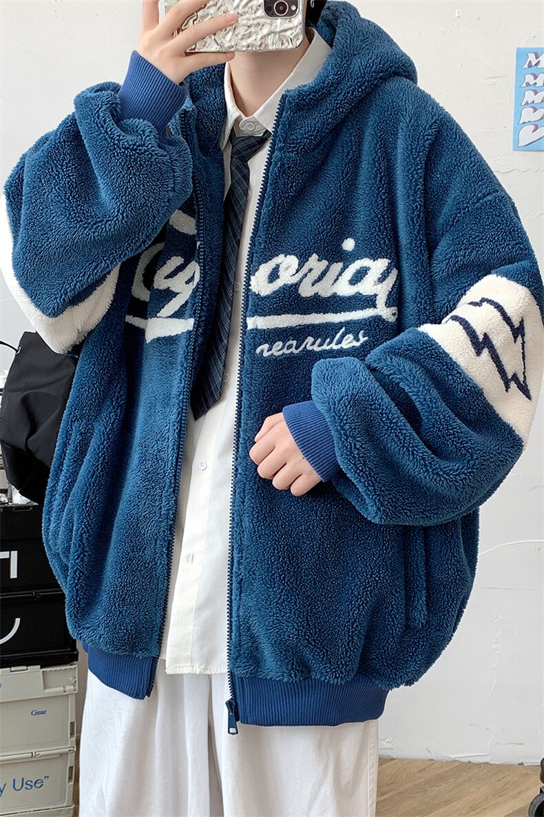 冬款加绒加厚纯色棉衣羊羔绒毛巾绣连帽外套男女920-P110控价158,男装棉衣,电商A441-1