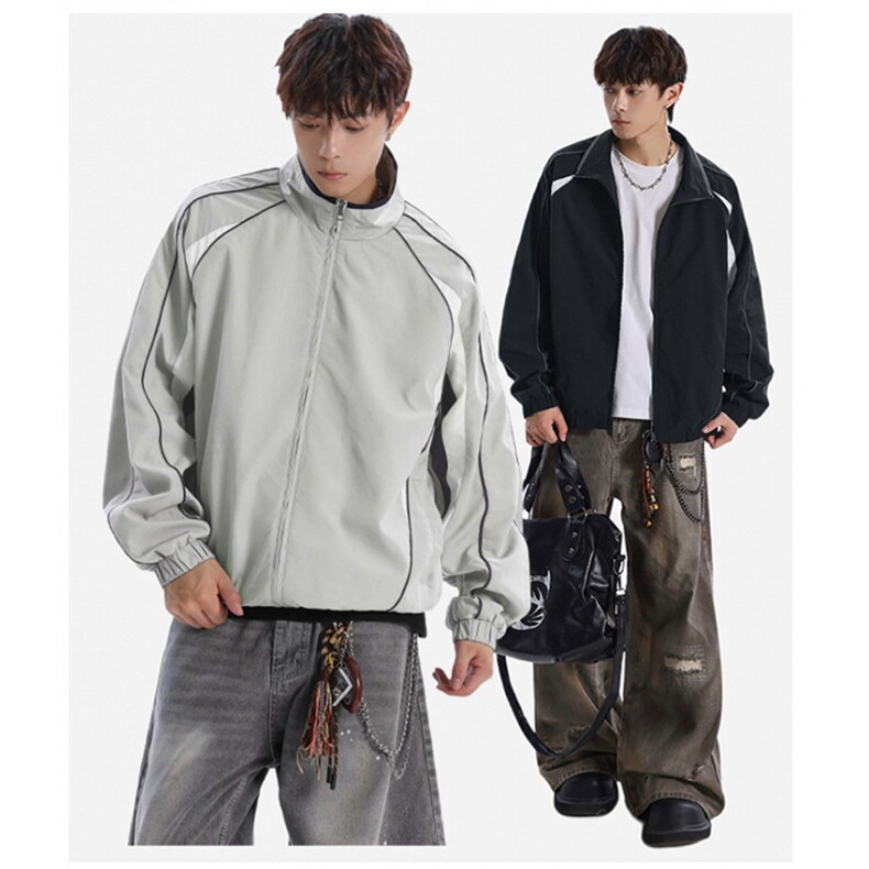 潮牌美式撞色拼接运动立领外套男宽松百搭夹克JK01572-P75,男装夹克,星座308B-2