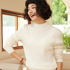 2025年秋季新款十二针全身扭花半高领针织女士上衣时尚休闲通勤，女装羊绒衫，高粱穗羊绒