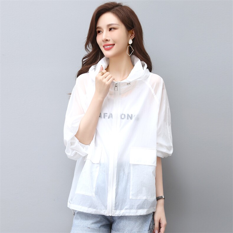 防晒衣女短款2025年夏季新款大码宽松连帽薄款透气妈妈防晒服外套，女装防晒衣，依倍林