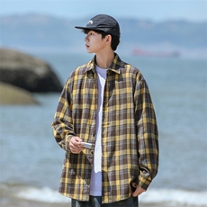 25年春季格子衬衫长袖大码宽松落肩现货DS-C323-1-2372-特批30，男装衬衫，电商C323-1