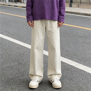 米白色纯棉裤子男生日系穿搭高级感阔腿裤宽松百搭休闲裤YZ31-P45