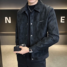 5051-M-4XL-P145店主风秋季翻领皮质休闲男士皮衣外套卷后188，男装皮衣，电商B255
