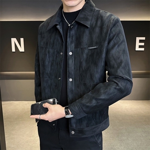 5051-M-4XL-P145店主风秋季翻领皮质休闲男士皮衣外套卷后188图片