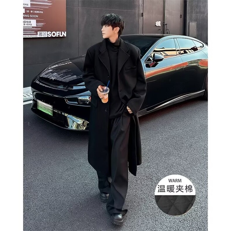 秋冬季中长款毛呢大衣男韩版宽松休闲百搭过膝呢子风衣外套1187，男装风衣，星座506