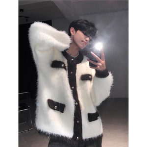 美式超保暖加厚水貂毛毛衣男加棉毛绒针织开衫小香风外套新款潮流图片