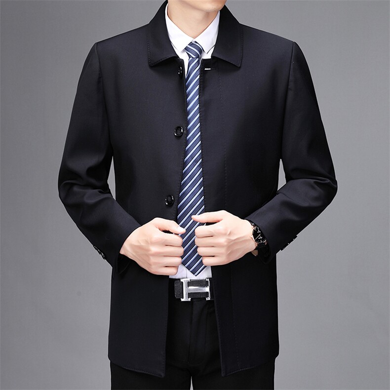 男士21新款夹克衫男翻领商务休闲中长款男装风衣外套SJJ8501-P170,男装风衣,电商B212（原钱塘6029）