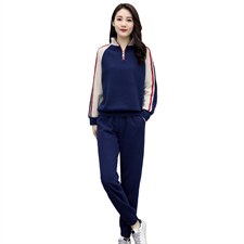休闲运动套装女2025春秋新款韩版时尚拼接立领宽松跑步卫衣两件套，女装套装/套裙，凯瑟曼