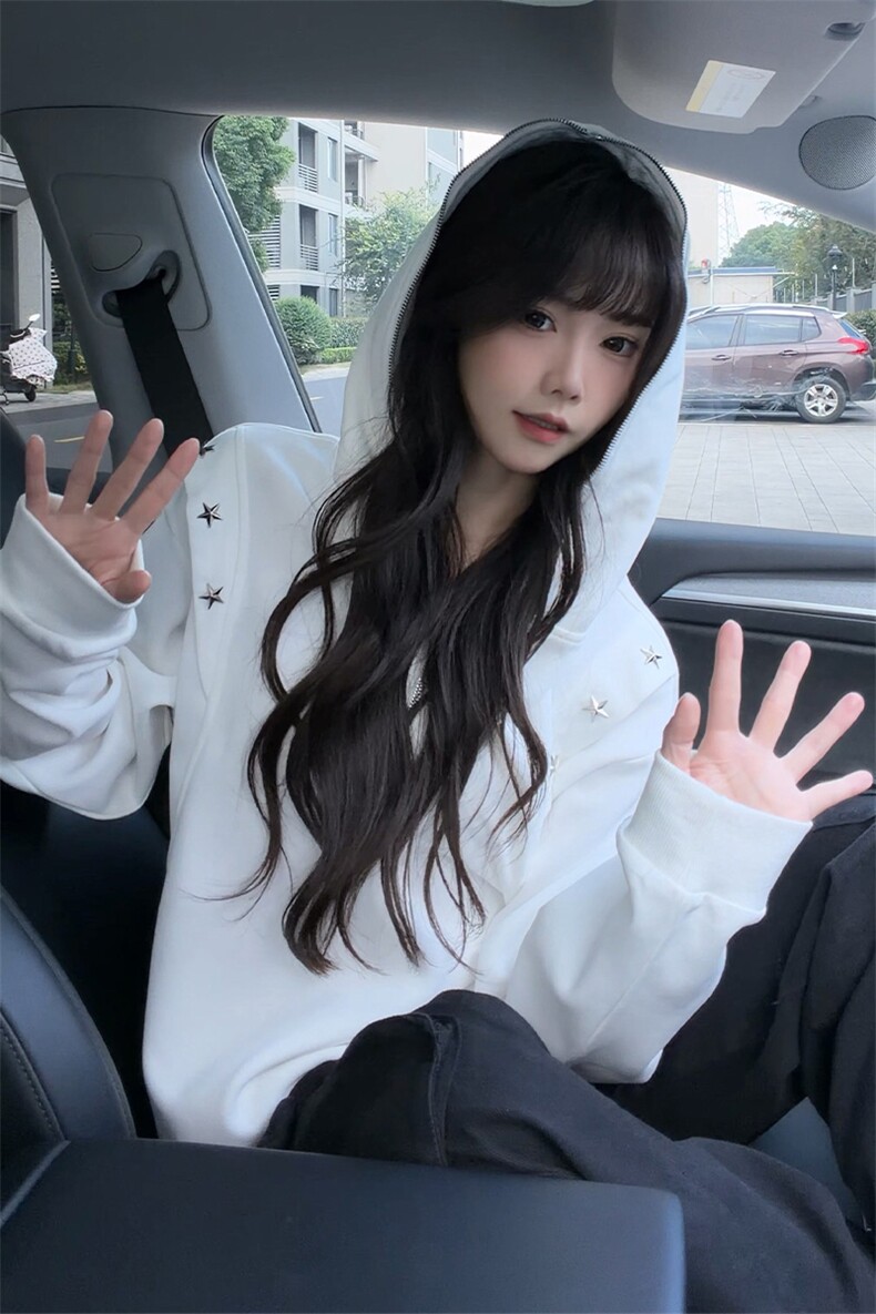 秋冬新款原创设计星星铆钉拉链连帽卫衣常规p75加绒p85,男装卫衣,电商B319