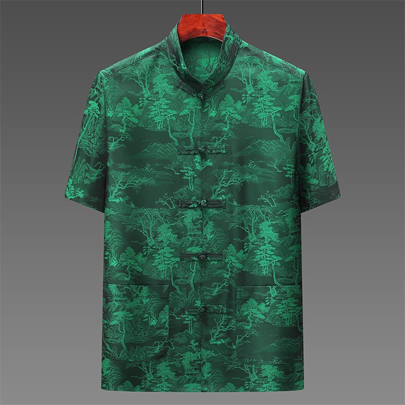 夏季男士唐装男夏季短袖套装风爸爸装薄款爷爷中老年太极服,男装休闲套装,钱塘6003（原4033）