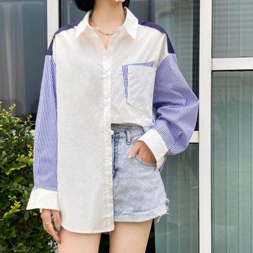 拼接撞色设计衬衣，其它，日の谷