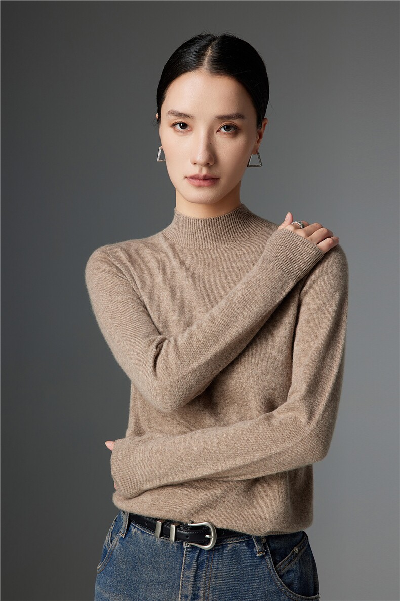 2025秋冬百搭时尚半高领长袖保暖,女装羊绒衫,玛卡隆羊绒