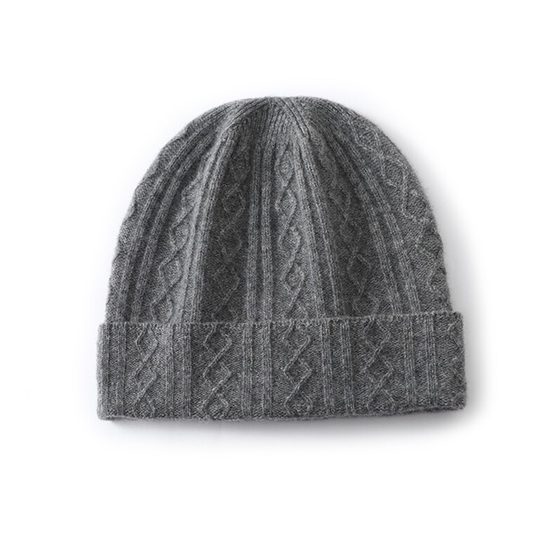 秋冬季保暖贴合无束缚时尚百搭菱形绞花翻边羊毛帽，帽子，品卓羊绒