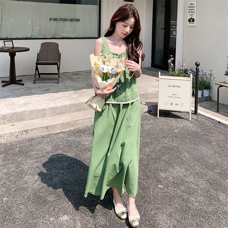 现货绿色条纹两件套2C206-L273-P135-K188,女装套装/套裙,2C206