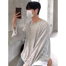 小众春秋新款慵懒设计感落肩大领口打底衫t恤男亲肤圆领低领长袖，男装T恤，星座506A