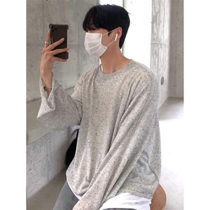 小众春秋新款慵懒设计感落肩大领口打底衫t恤男亲肤圆领低领长袖图片
