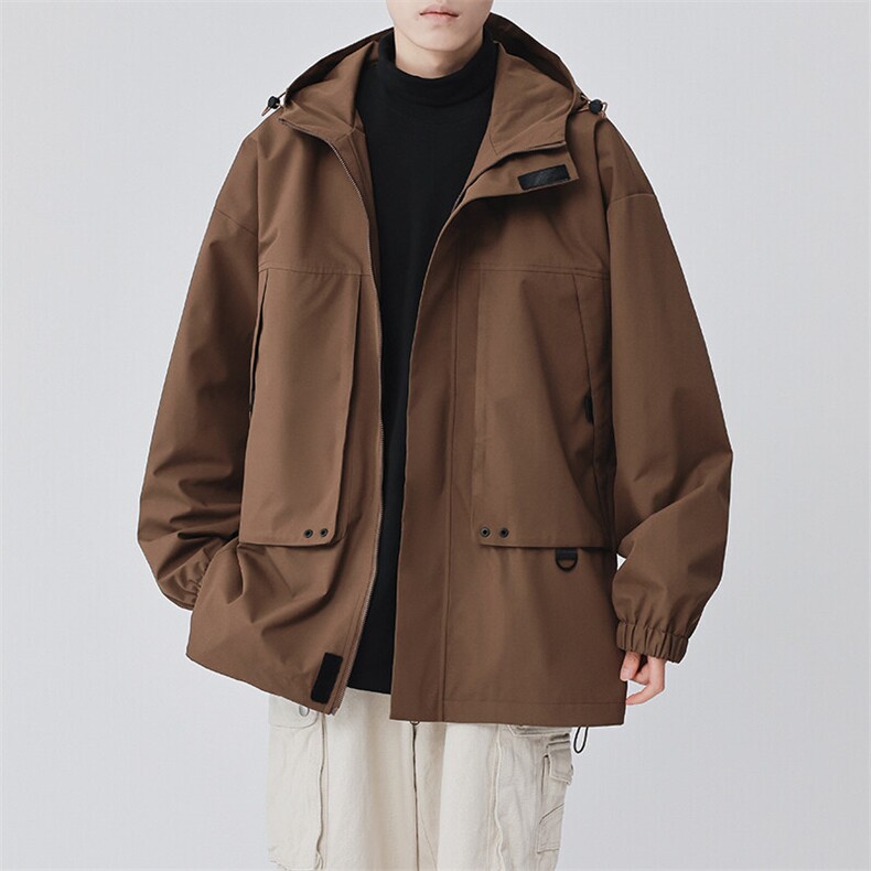 秋季冲锋衣连帽夹克男宽松落肩纯色上衣外套DSA157B-JK729-P70图片