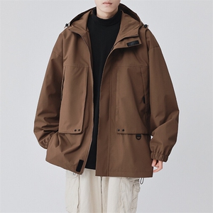 秋季冲锋衣连帽夹克男宽松落肩纯色上衣外套DSA157B-JK729-P70图片