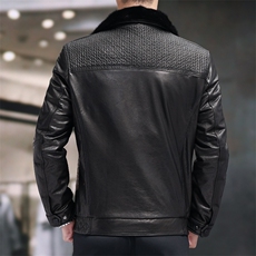 BIJ2505冬季海宁真皮羽绒服男山羊皮夹克翻领时尚男装机车皮衣，男装夹克，电商B360