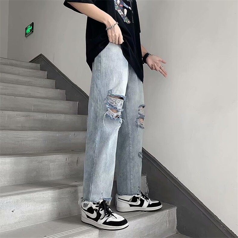 ins网红破洞牛仔裤男直筒宽松拖地阔腿裤夏季薄款老爹裤N8803-p40,男装牛仔裤,星座1008-1