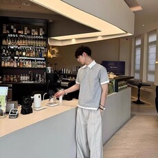 韩系穿搭假两件拼接灰色polo衫男女夏季潮牌小众设计感短袖T恤潮，男装T恤，星座506A