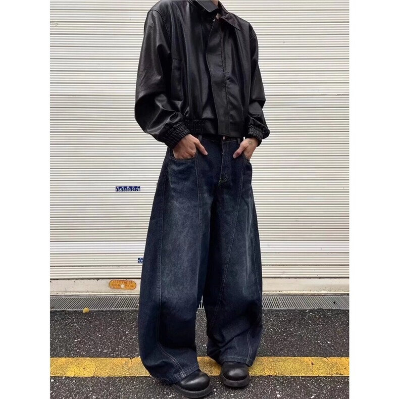 美式复古牛仔裤新款高街设计感宽松阔腿拖地裤N826-P60,男装牛仔裤,星座208-5