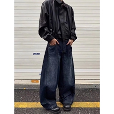 美式复古牛仔裤新款高街设计感宽松阔腿拖地裤N826-P60，男装牛仔裤，星座208-5