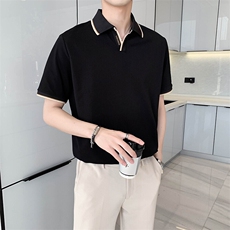 夏轻熟风高级V领Polo衫ins套头翻领半截袖体恤PL21/P45特，男装Polo衫，电商A243