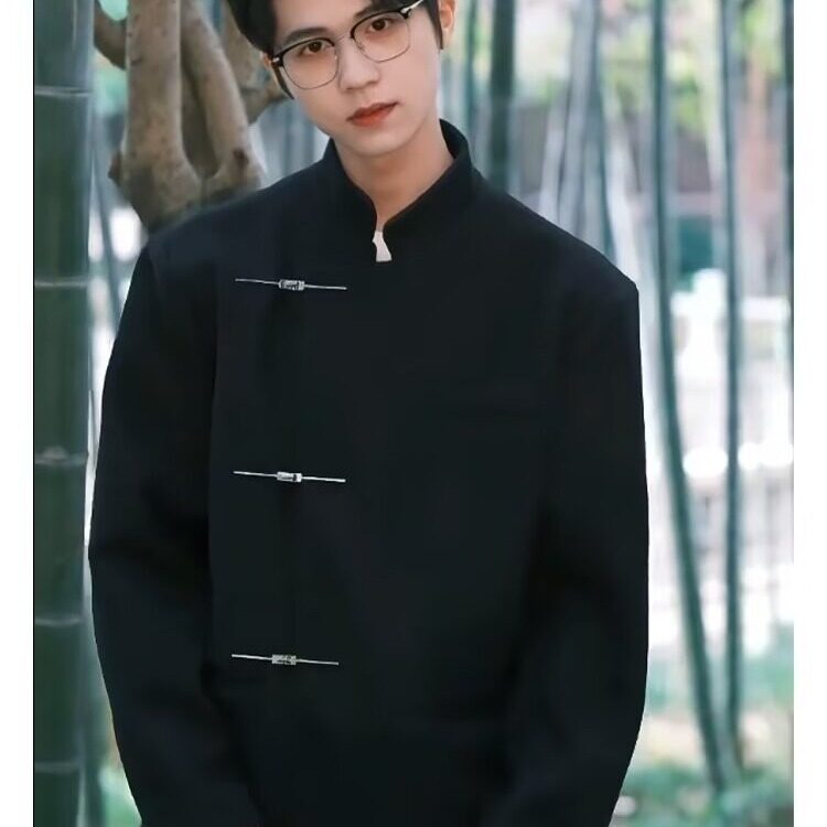 【有货】DXZ55-P60新中式西装男高级黑色金属纽扣风立领结婚图片