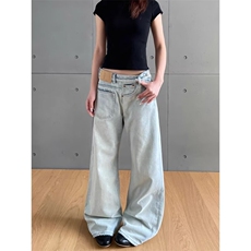 2025美式反穿错位牛仔裤男女夏秋新款宽松阔腿拖地裤RK3048-P45，男装牛仔裤，星座412-1