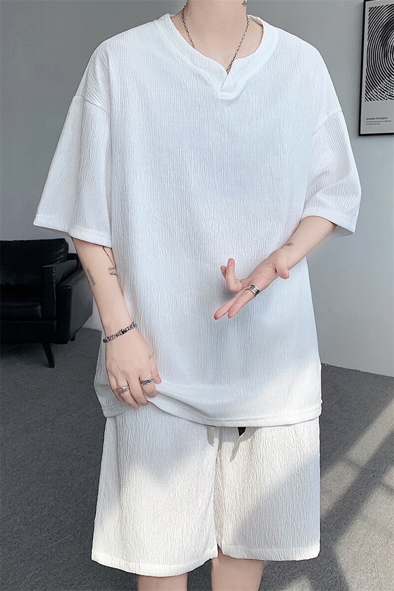 特批P45无差价夏季潮流大码T恤男纯色宽松短袖上衣T2098+DK2140,男装T恤,电商A001