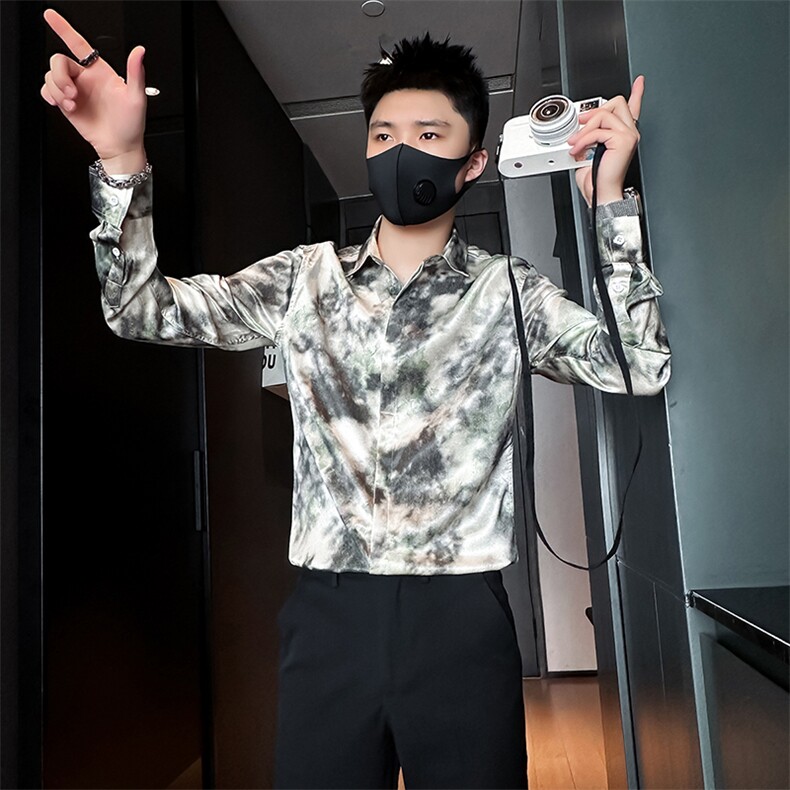 高级感印花衬衫男痞帅潮流百搭社会小伙衬衣301C-CS05-P58控78,男装衬衫,星座301C（原B323）